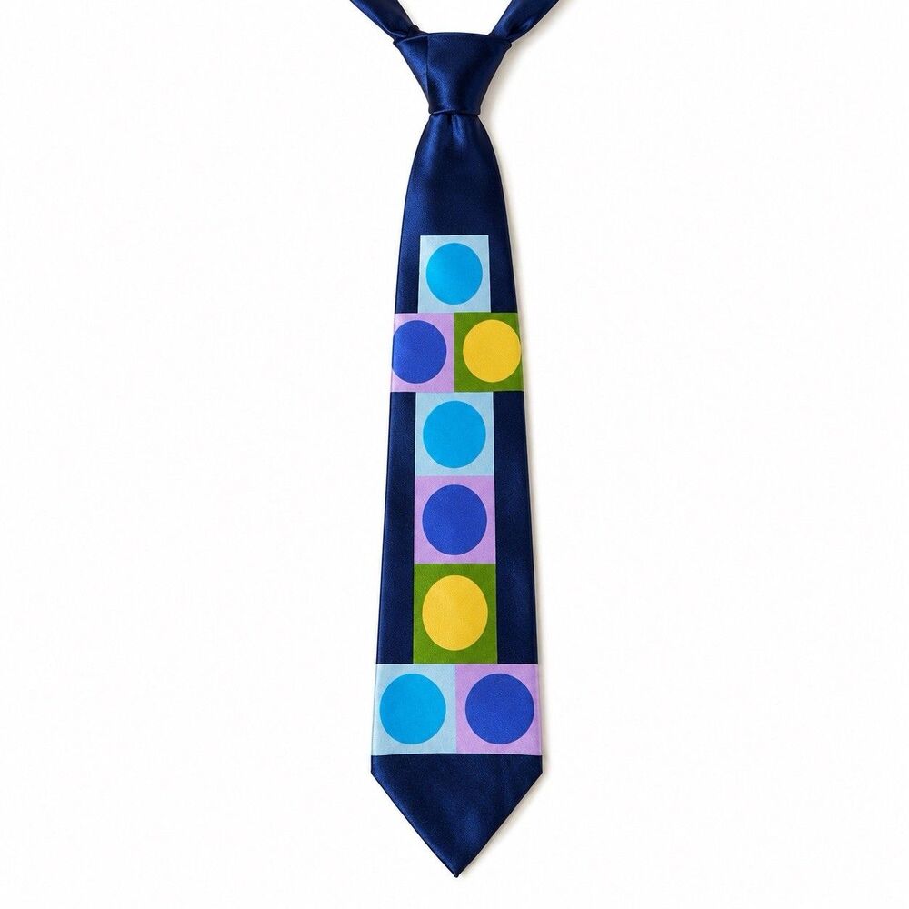 Gene Meyer New York Silk Blue Necktie Art Designer Geometric Circles Tie Art